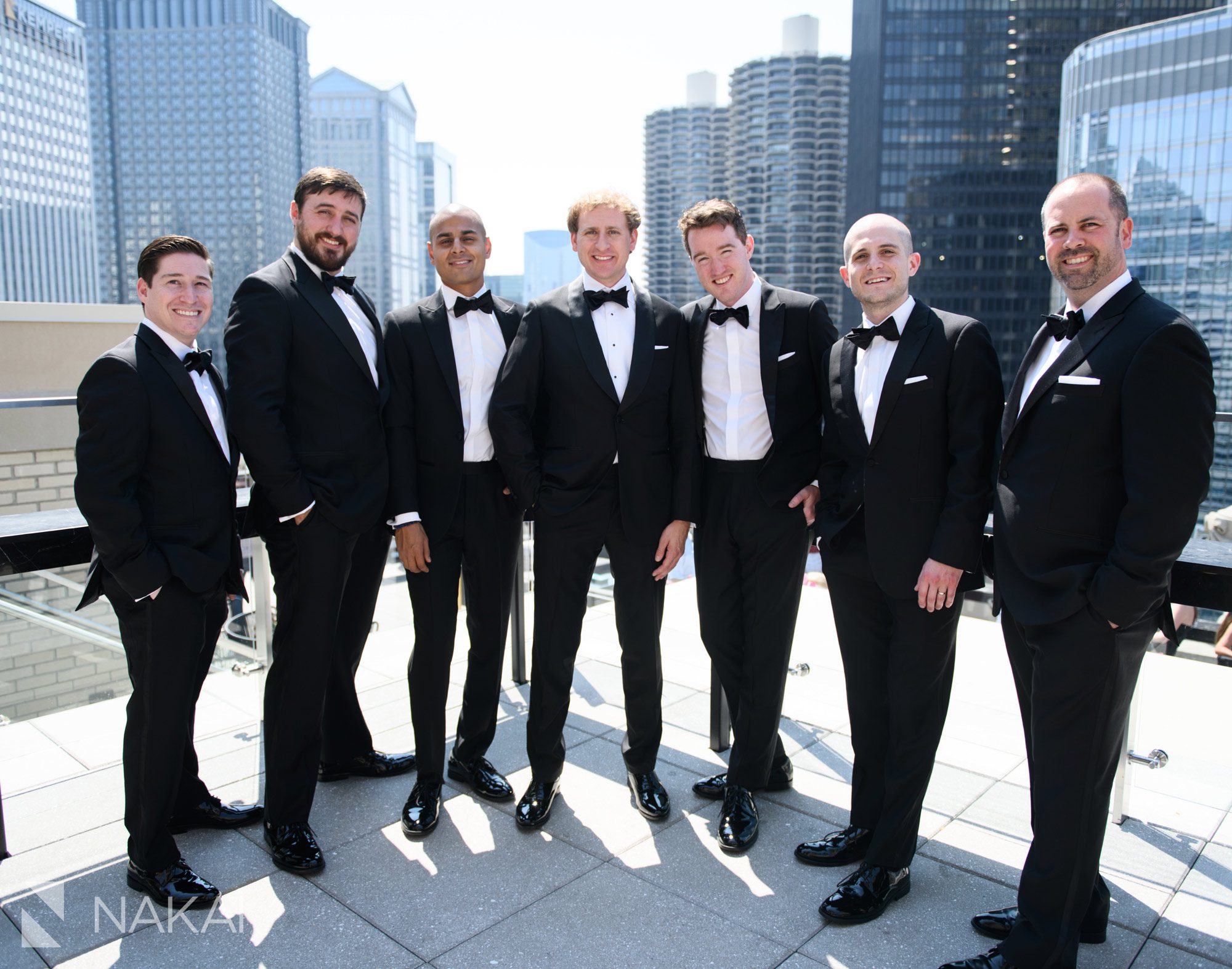best londonhouse wedding photographer Chicago rooftop groomsmen