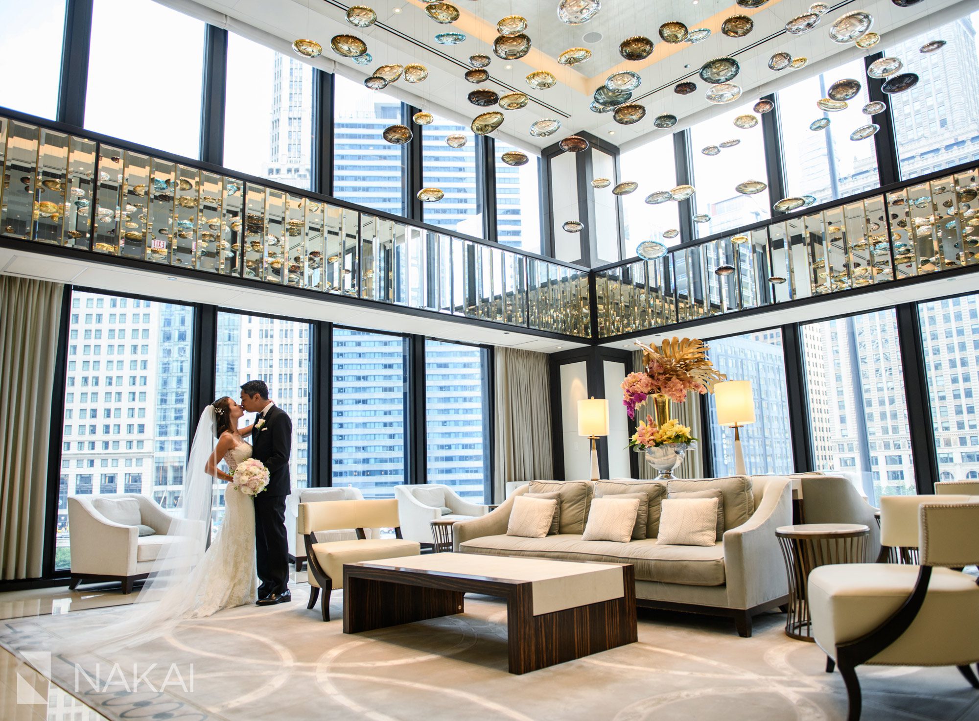luxury Chicago wedding photographer Langham hotel bride groom
