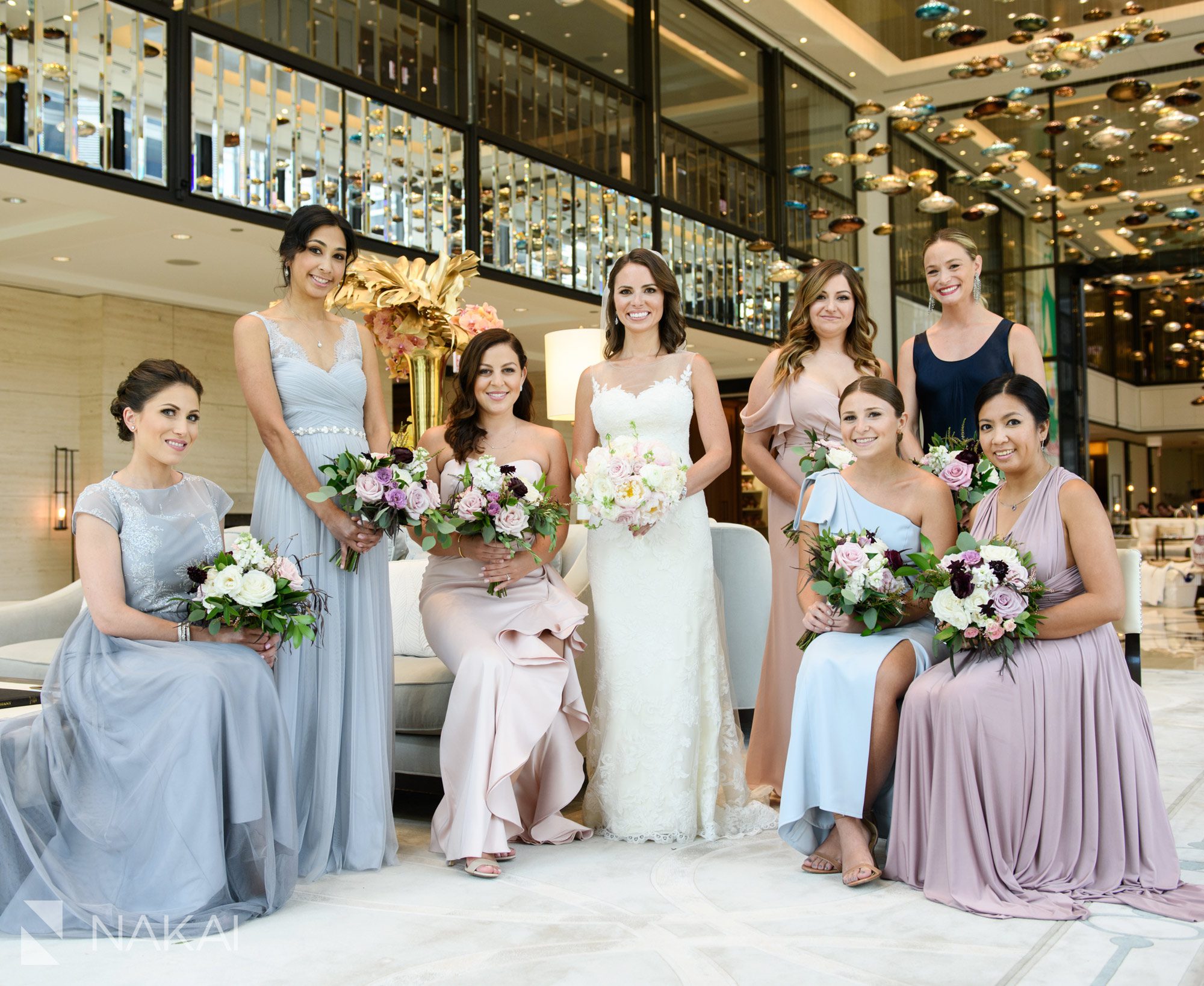 luxury Chicago wedding photographer Langham hotel bridal party