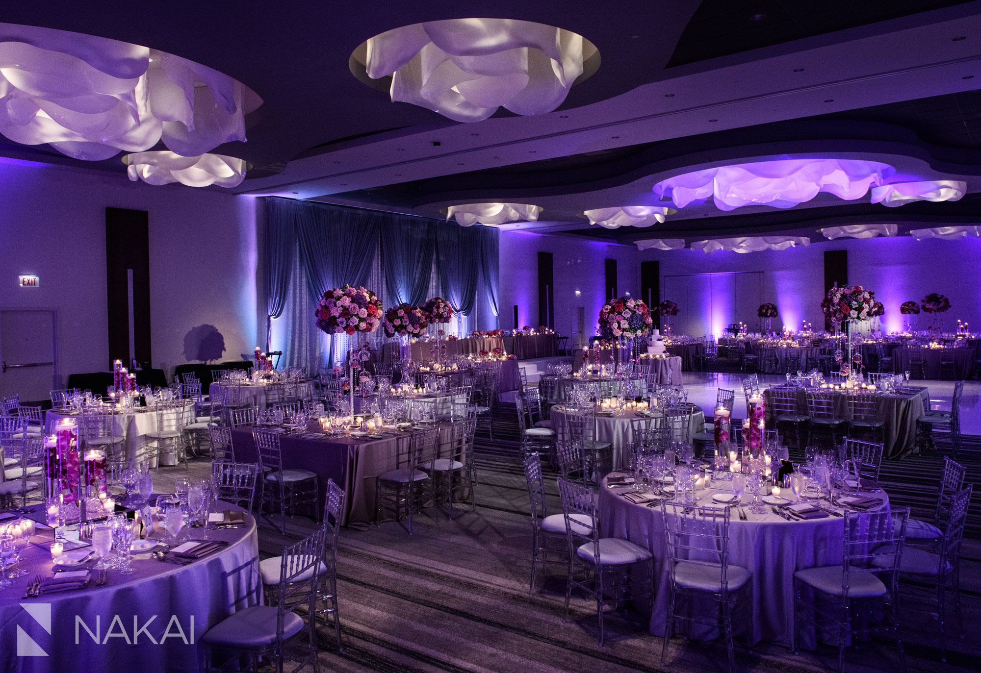chicago loews o'hare wedding pictures reception purple lights