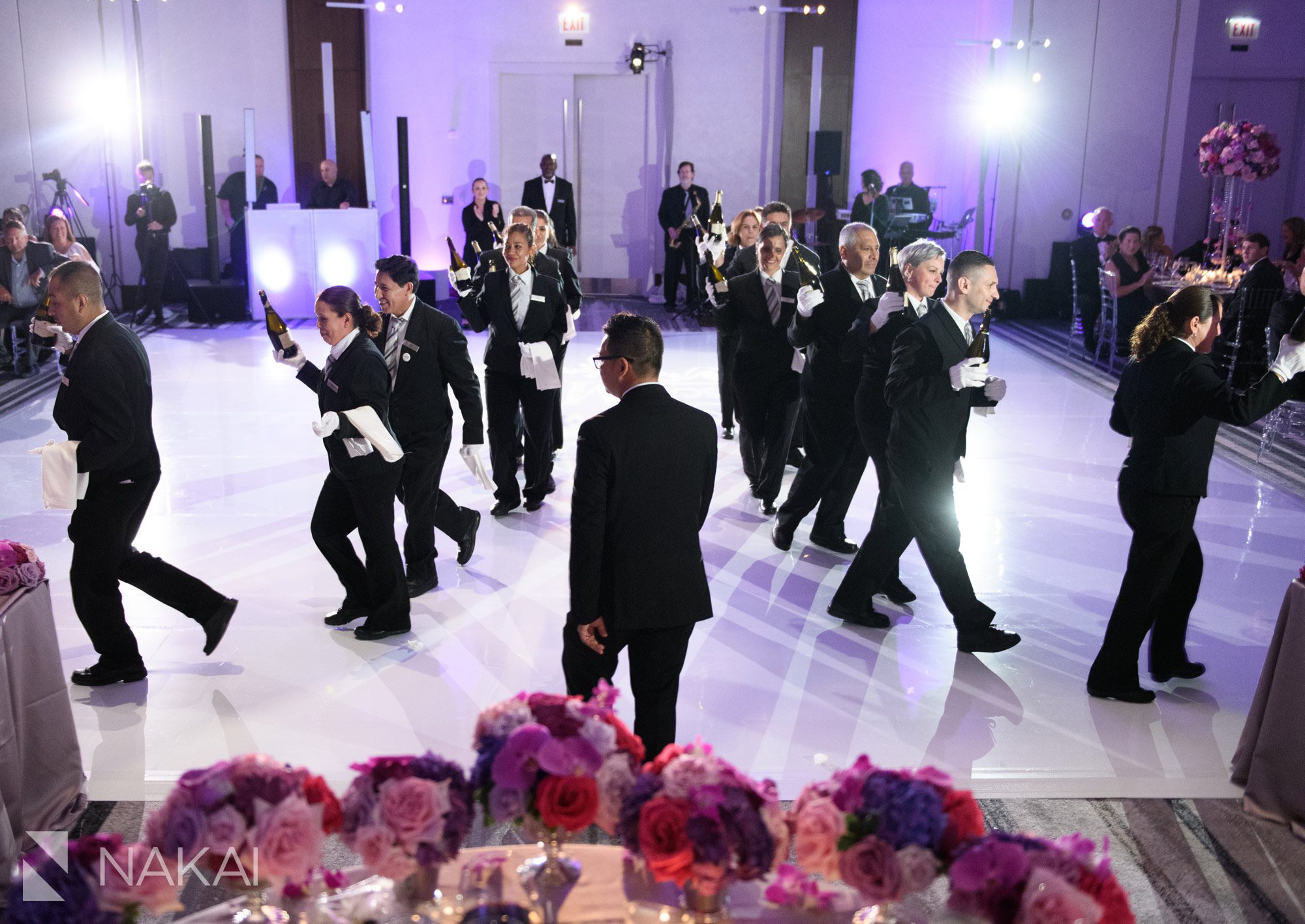 chicago loews o'hare wedding photos reception champagne toast