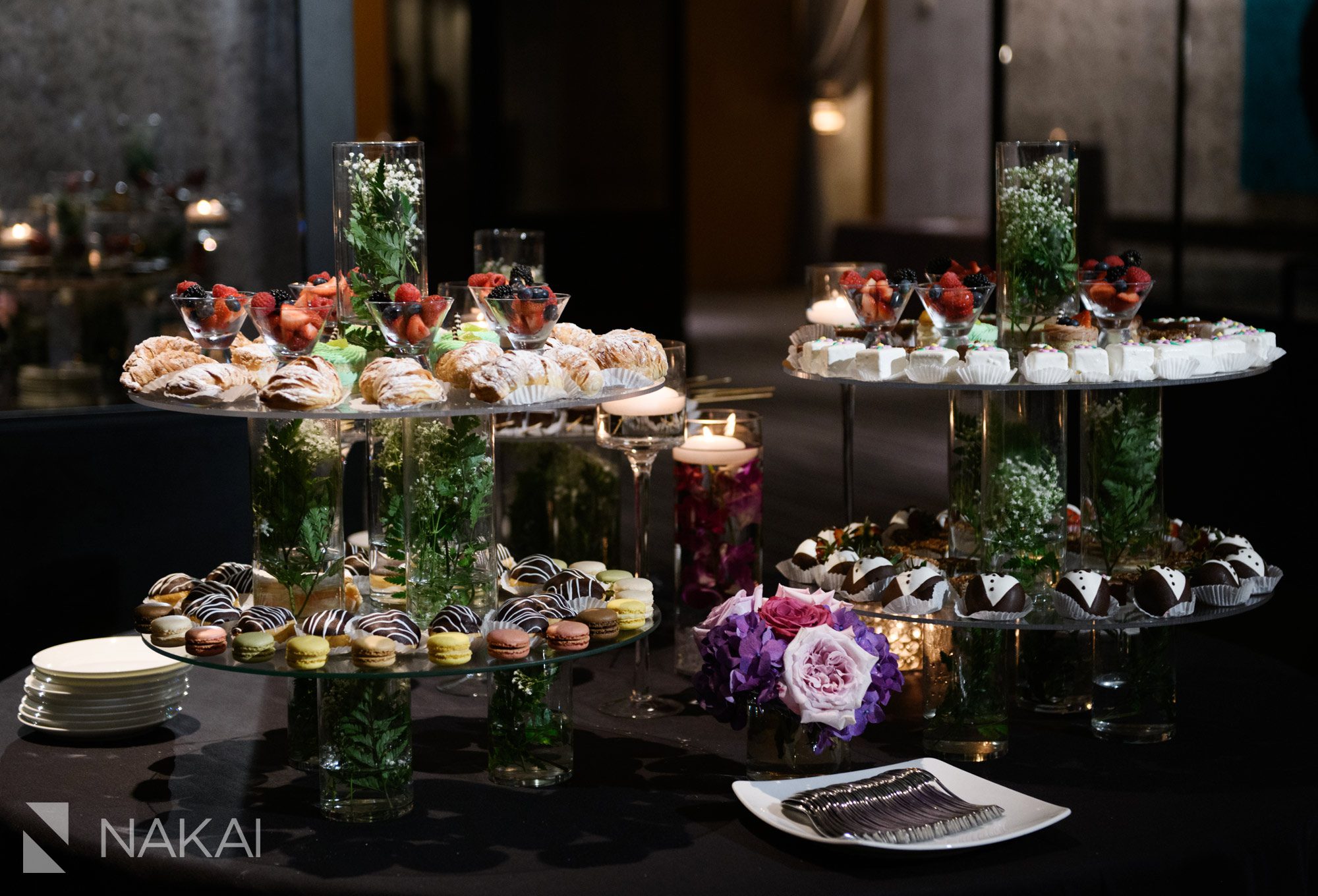 chicago loews o'hare wedding pictures reception sweets table