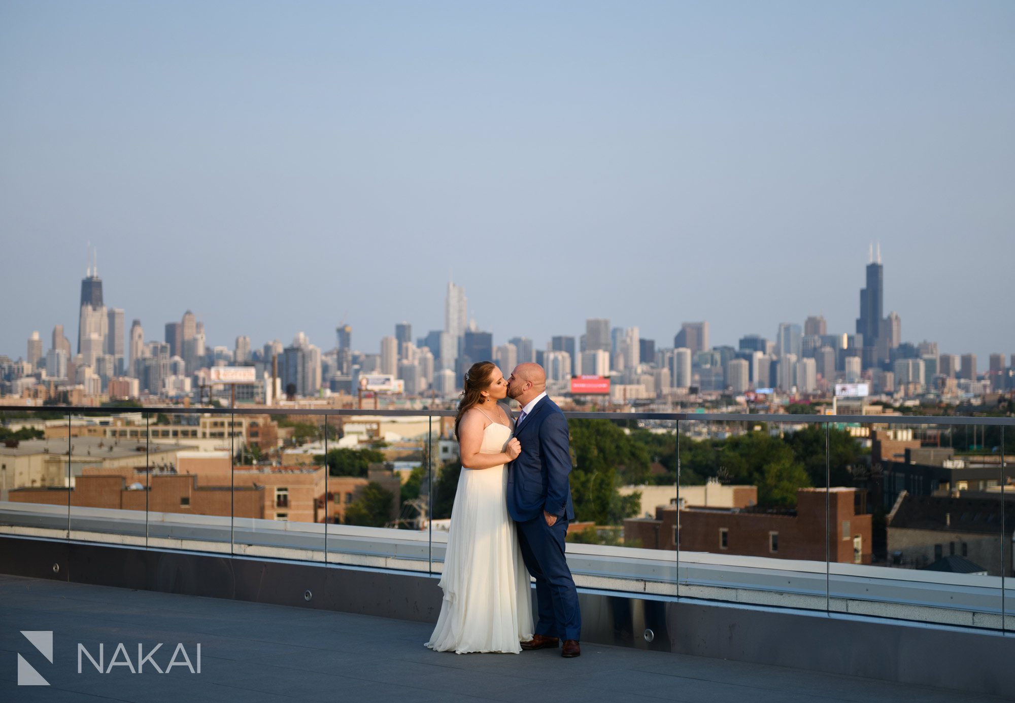 the hotel at midtown Chicago wedding photographer rooftop bride groom 