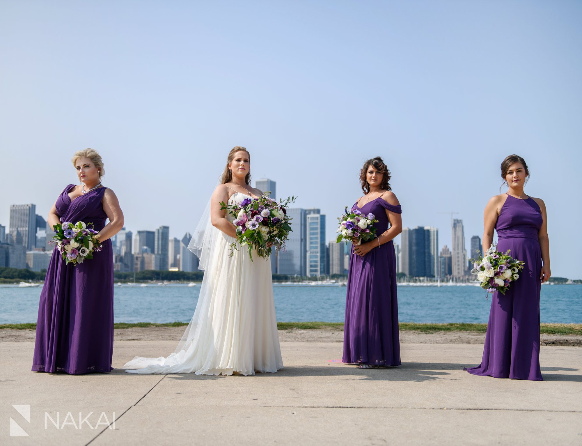 chicago skyline wedding photographer bridal party