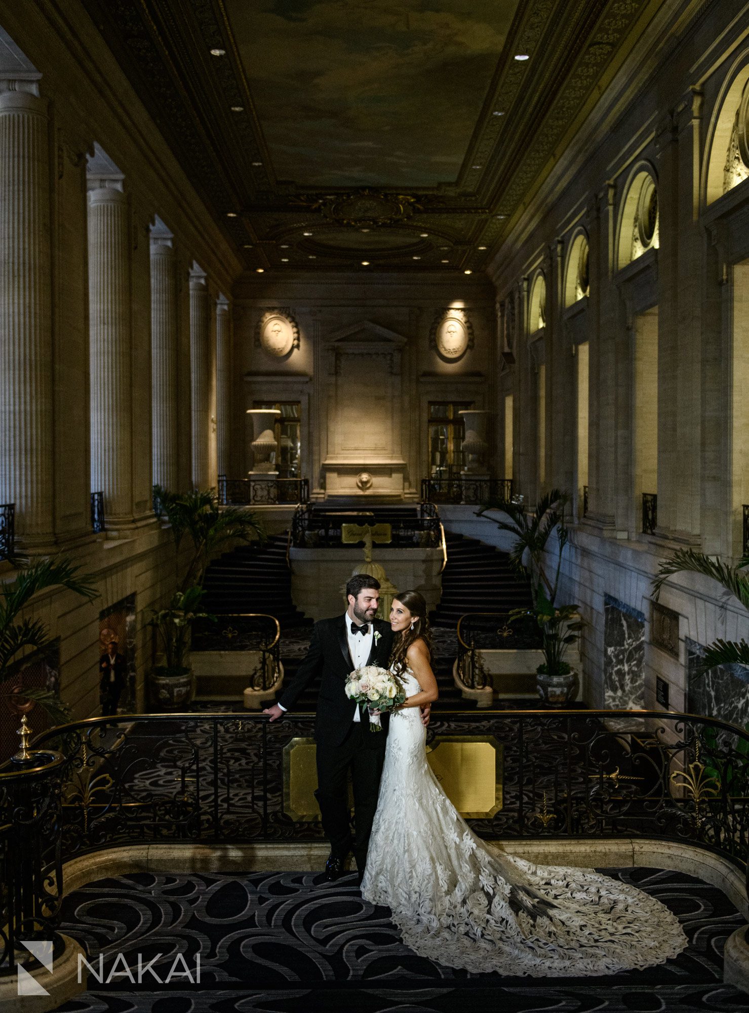 hilton Chicago wedding photographer bride groom lobby