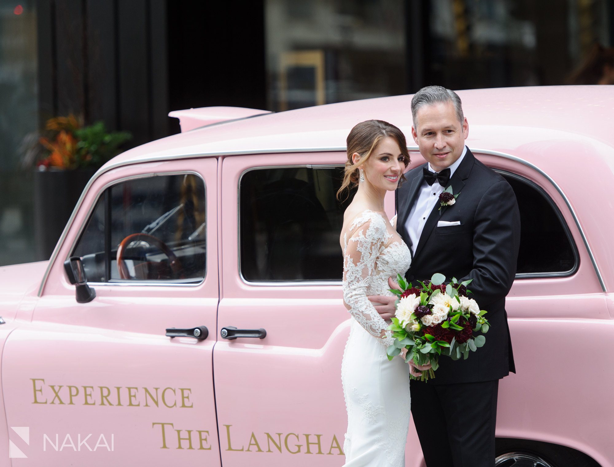 best Chicago wedding photographers Langham pink taxi