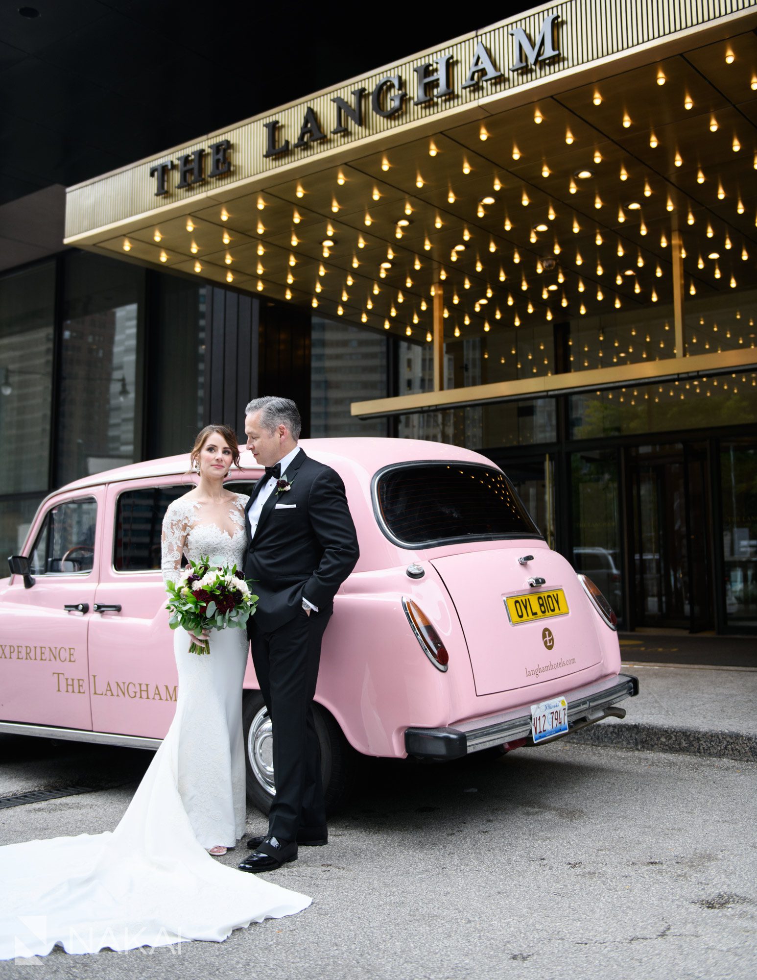 best Chicago wedding photos Langham pink taxi