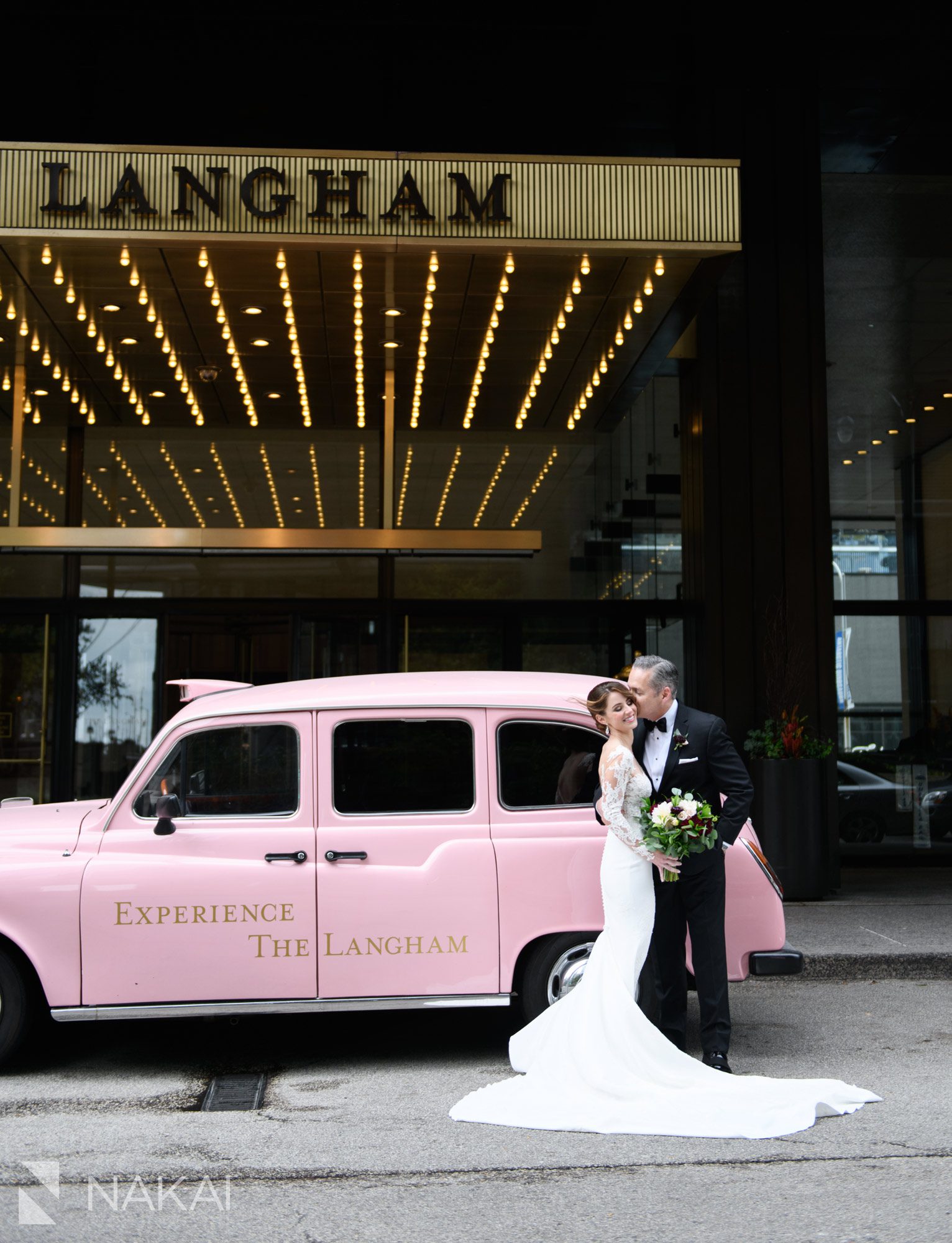 best Chicago wedding photographers Langham pink taxi