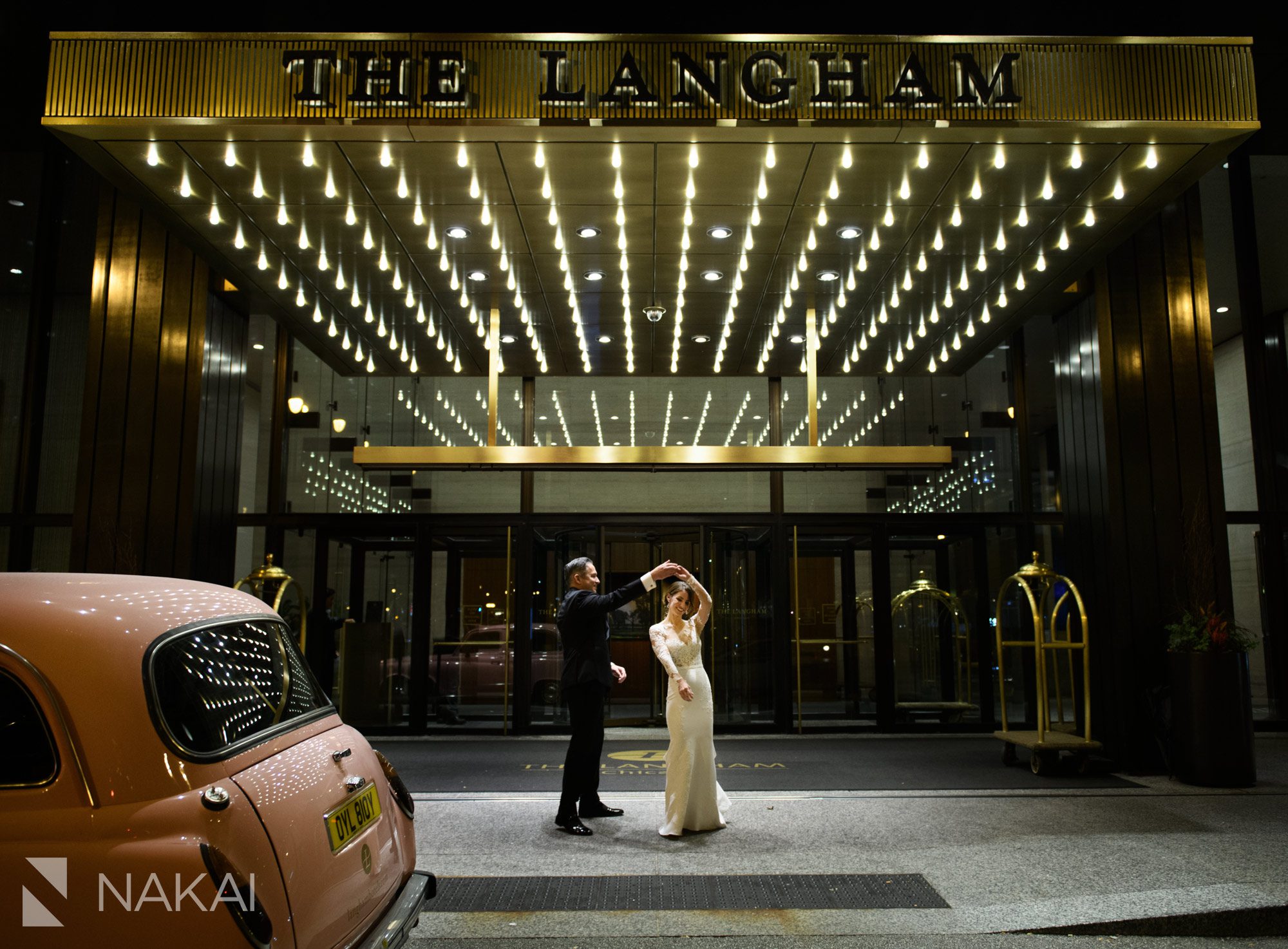 night langham Chicago wedding photos sign