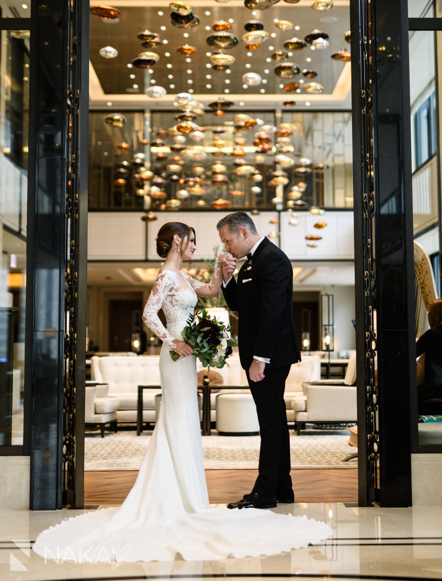 best Chicago wedding photos Langham lobby
