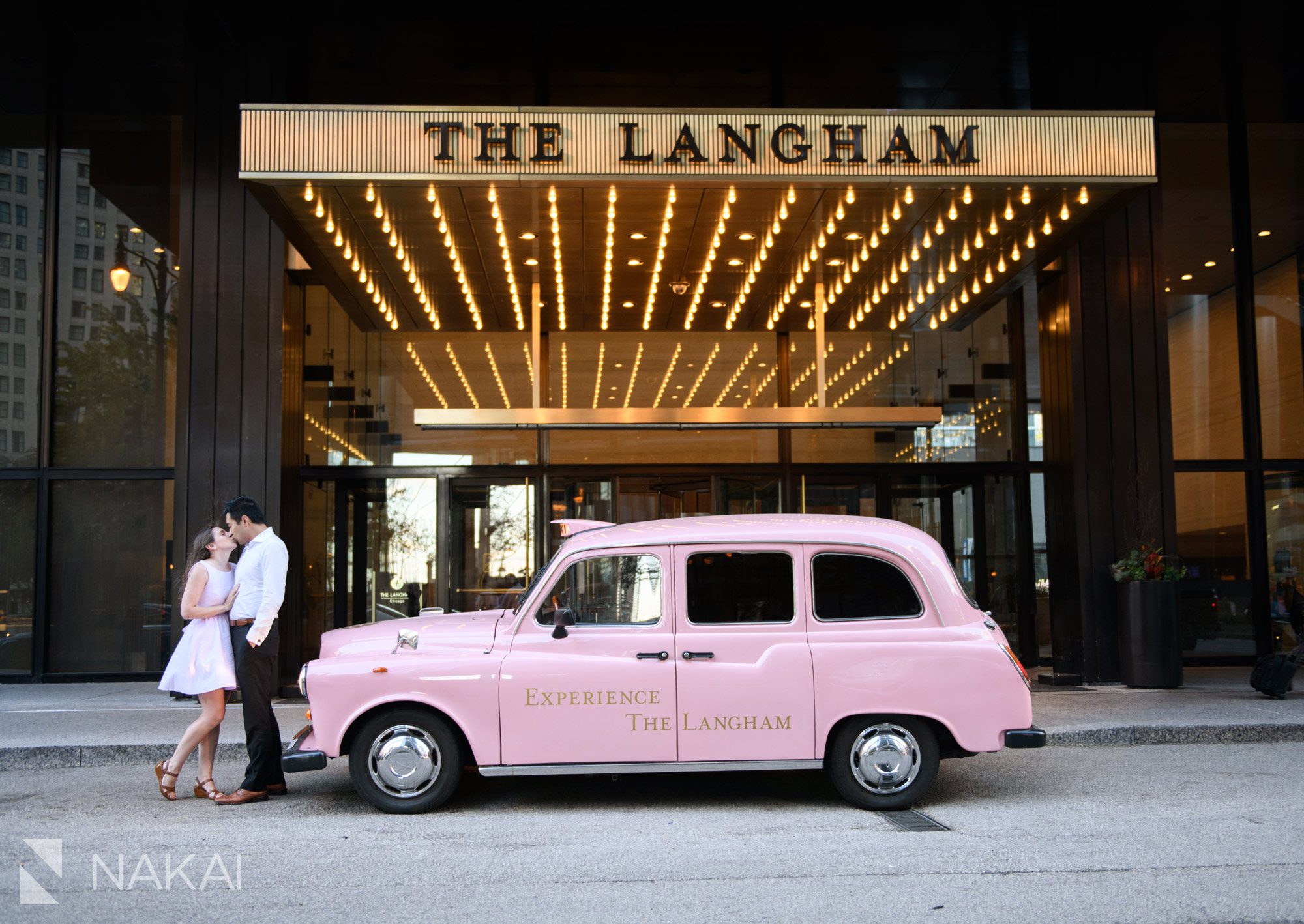 Chicago pink taxi Langham picture engagement session
