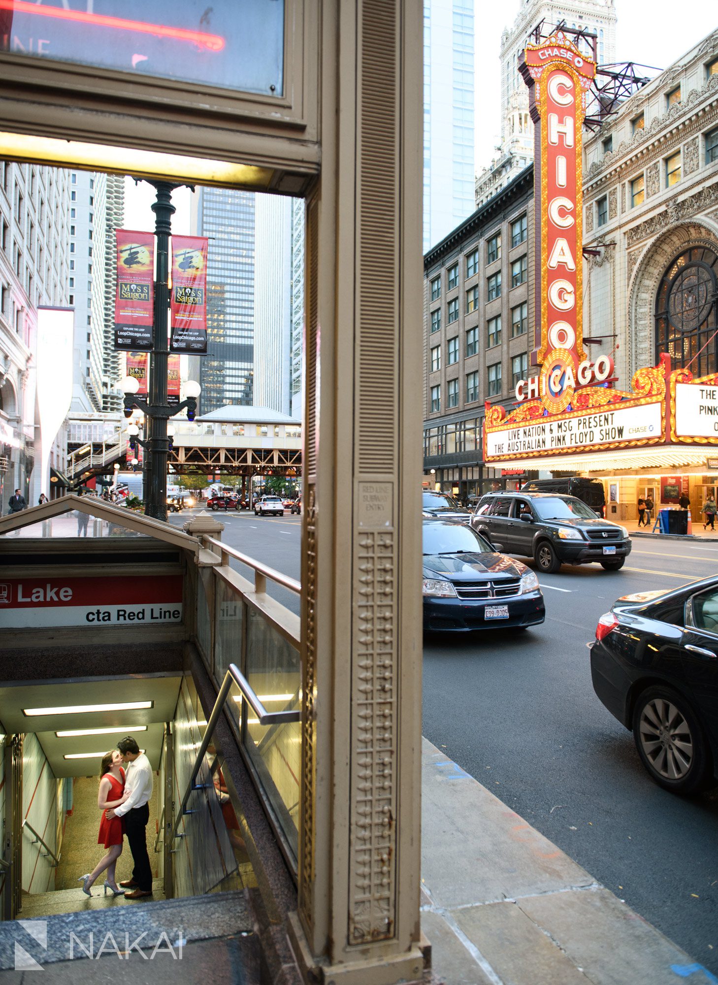 Chicago theater marquee picture engagement session