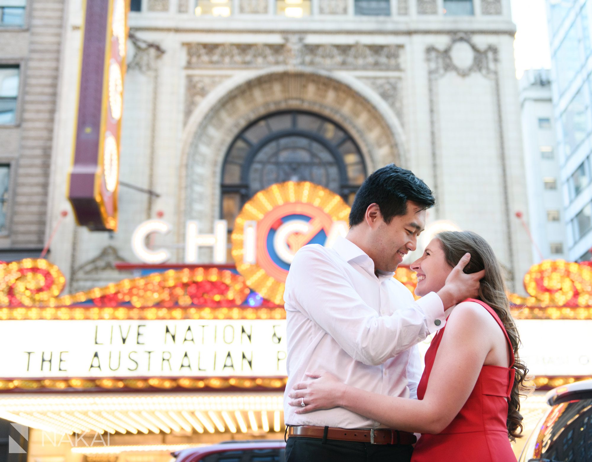 Chicago theater marquee photo engagement session