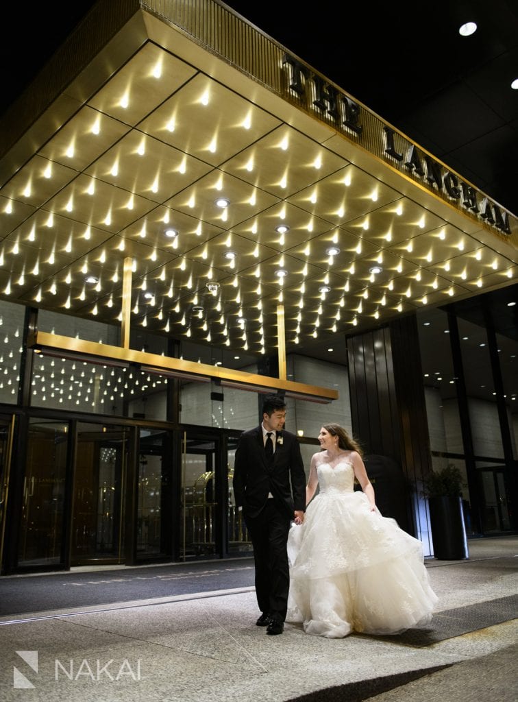 langham Chicago wedding photos bride groom sign night time