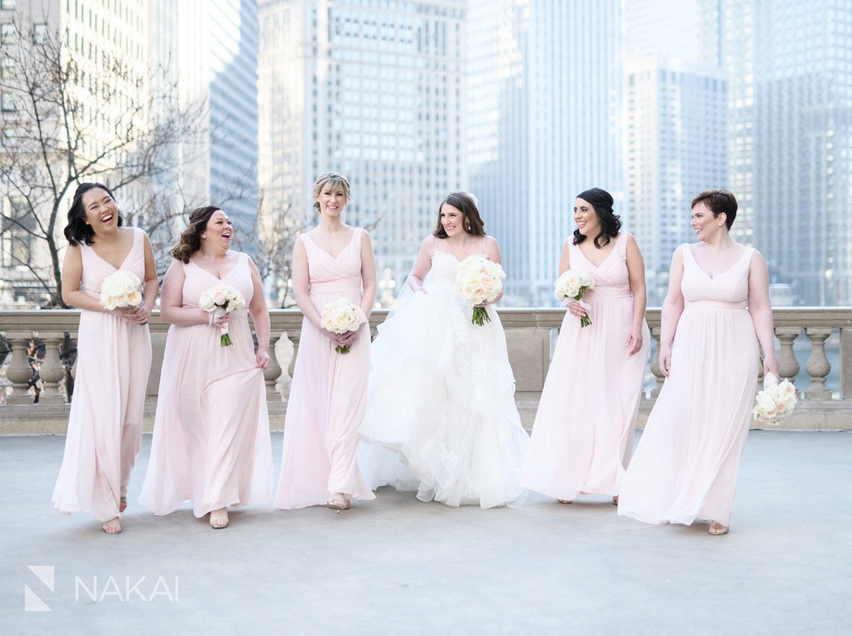 Chicago Wrigley building wedding photos bridal party