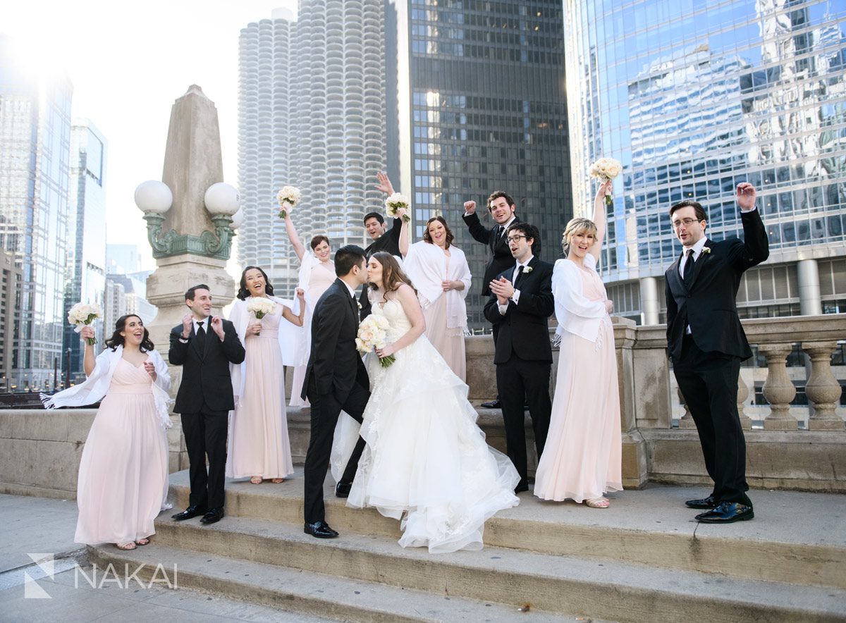 best Chicago riverwalk wedding photos bridal party