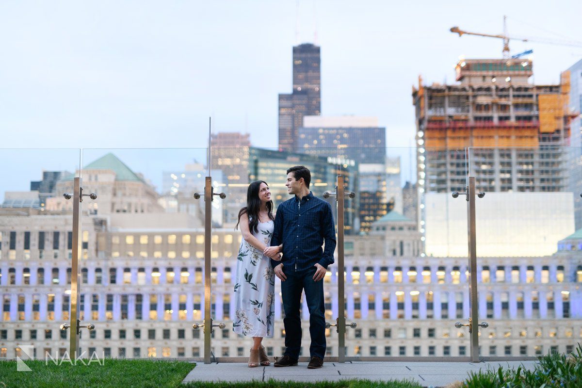 rooftop chicago river north engagement photo