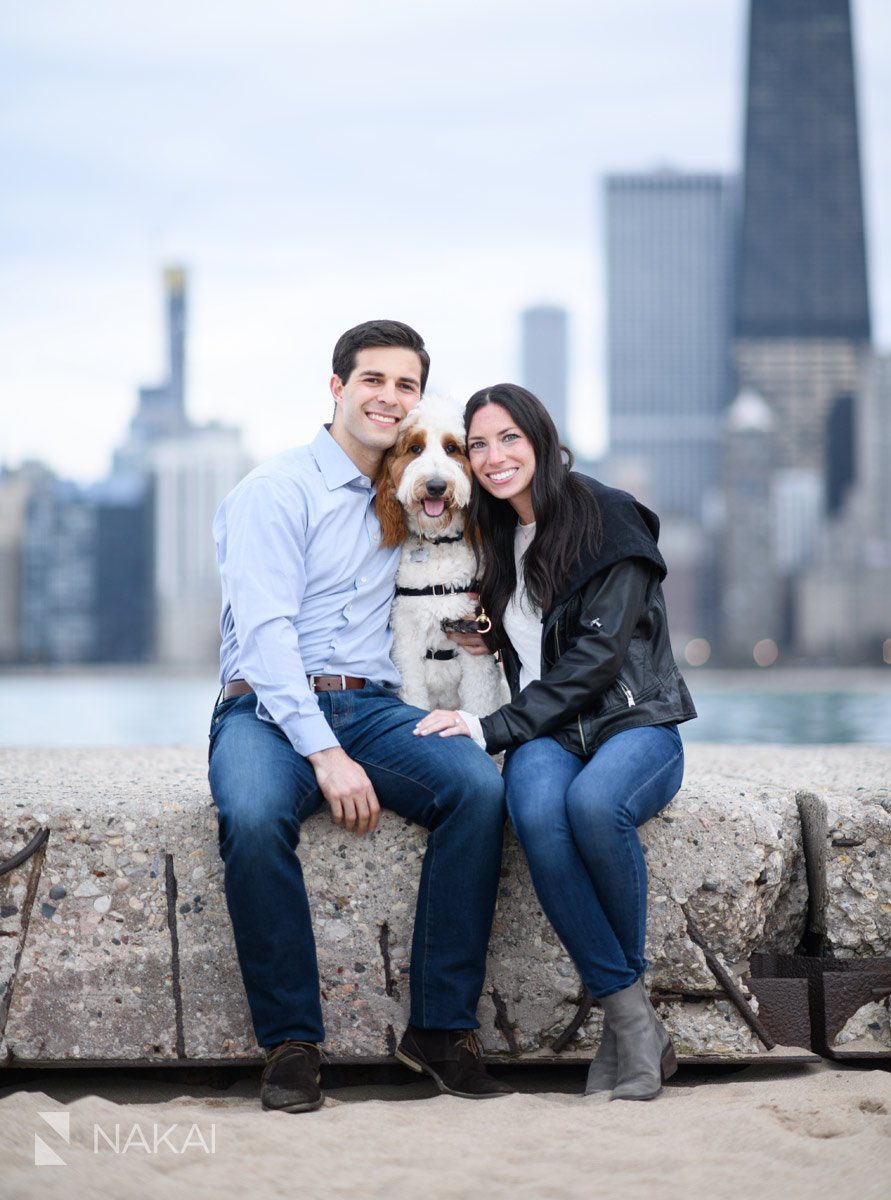 couple dog engagement photo north ave Chicago