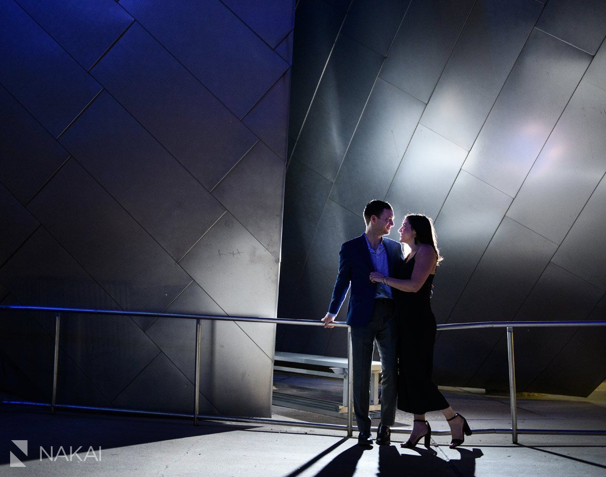 chicago engagement photographer millennium park at night pritzker pavilion