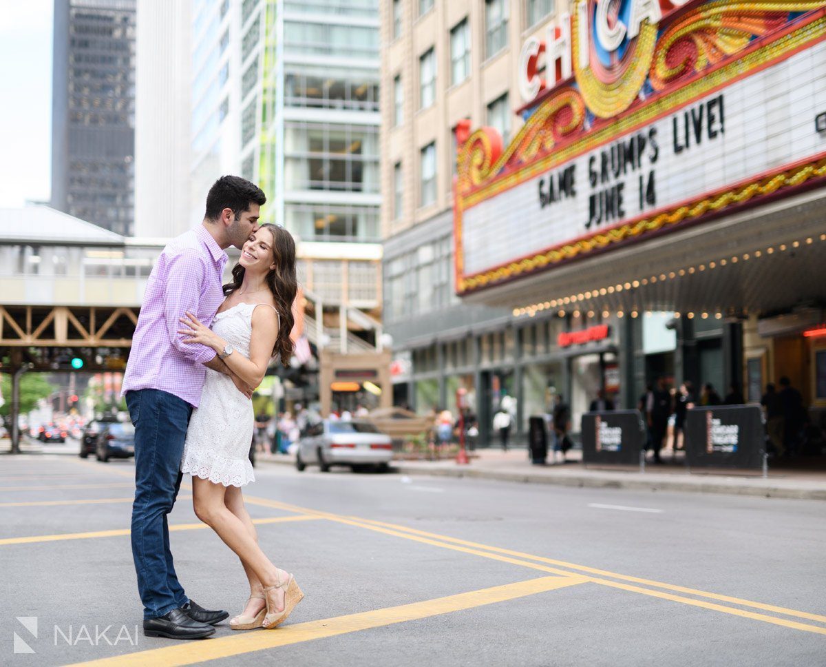 chicago theatre sign state street engagement photo best spot