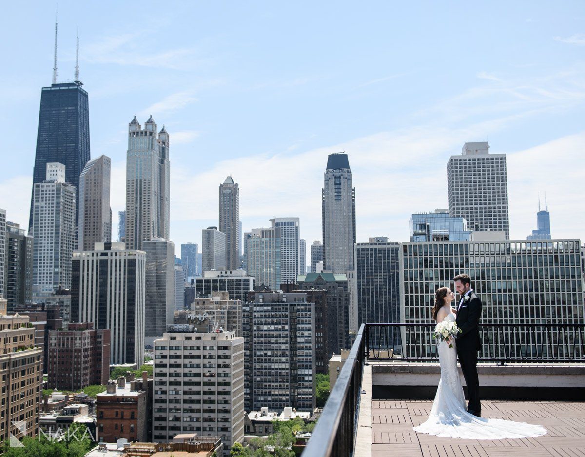 best rooftop ambassador chicago wedding photo bride groom