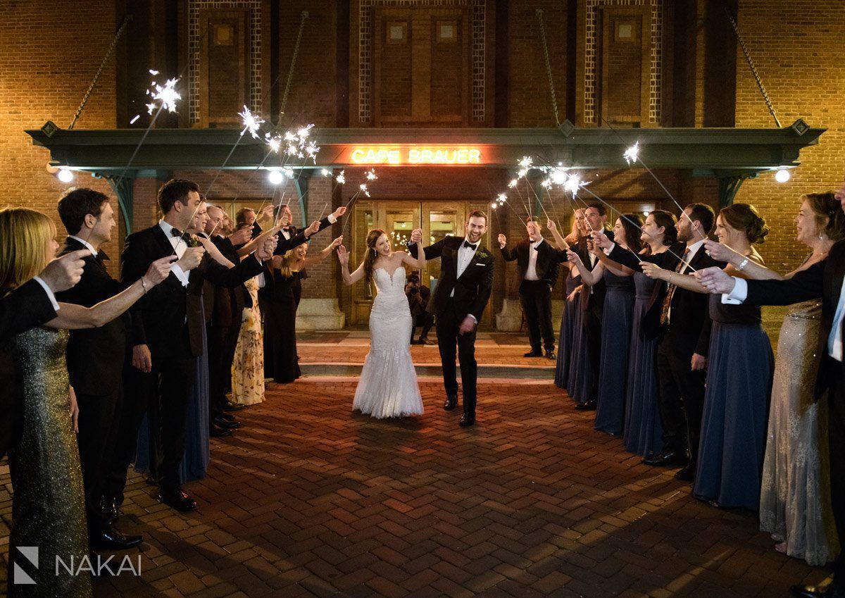 chicago sparkler exit wedding photo cafe Brauer at night