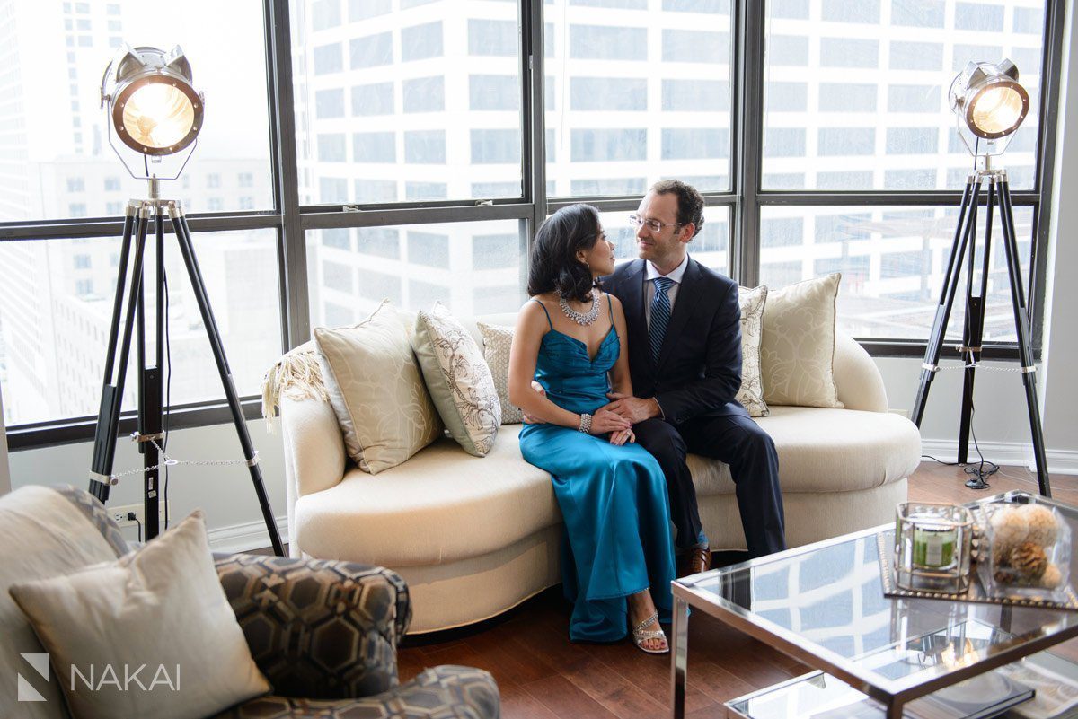 chicago engagement photo in condo apt