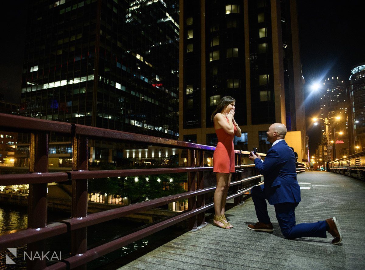 chicago proposal engaged photo on bridge