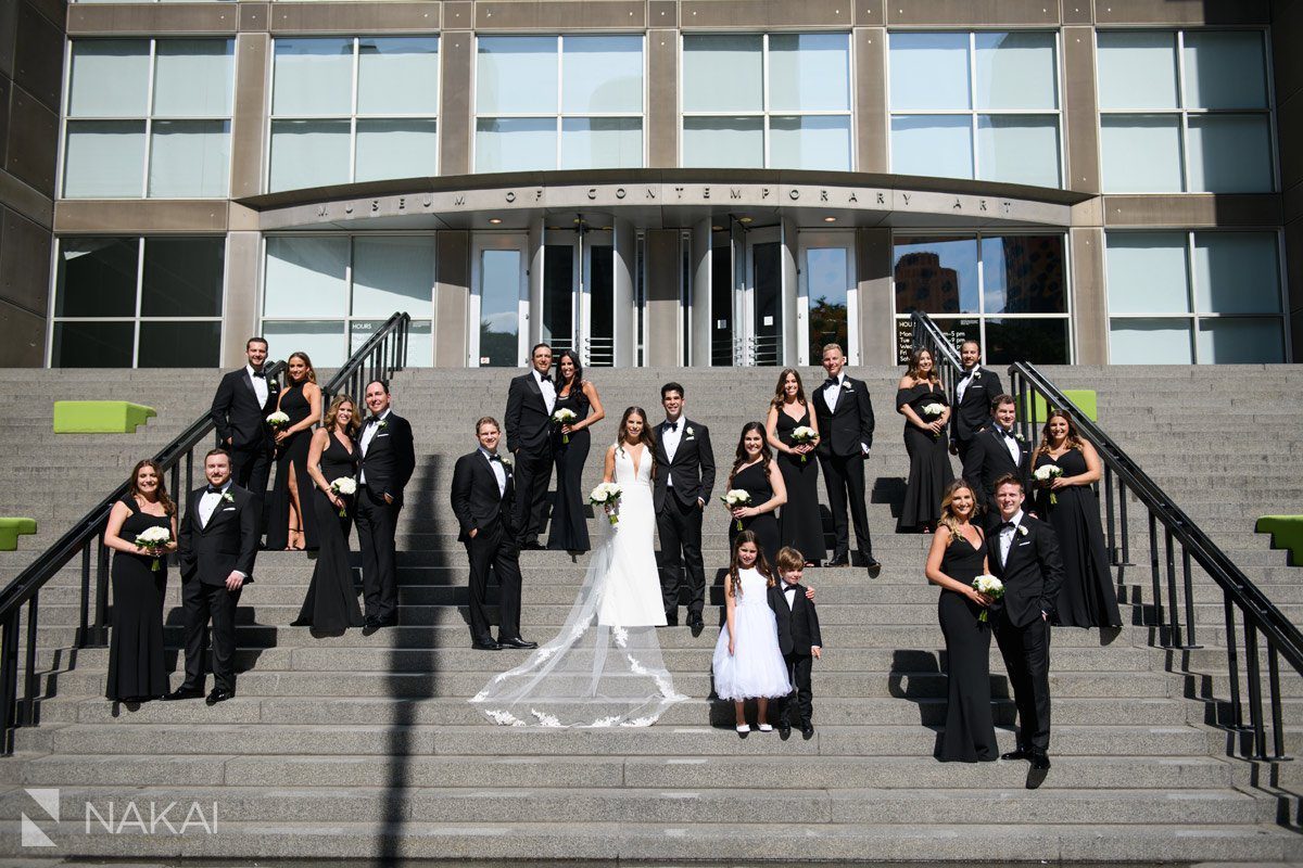 luxury chicago wedding photo bride groom mca staircase