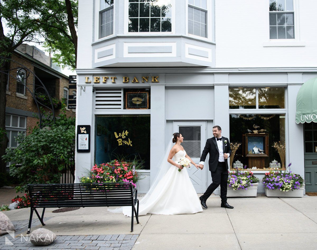 lake forest il wedding photo downtown bride groom walking