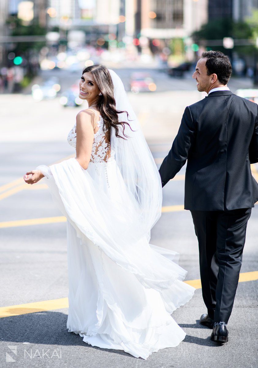 best chicago wedding photographer bride groom walking 