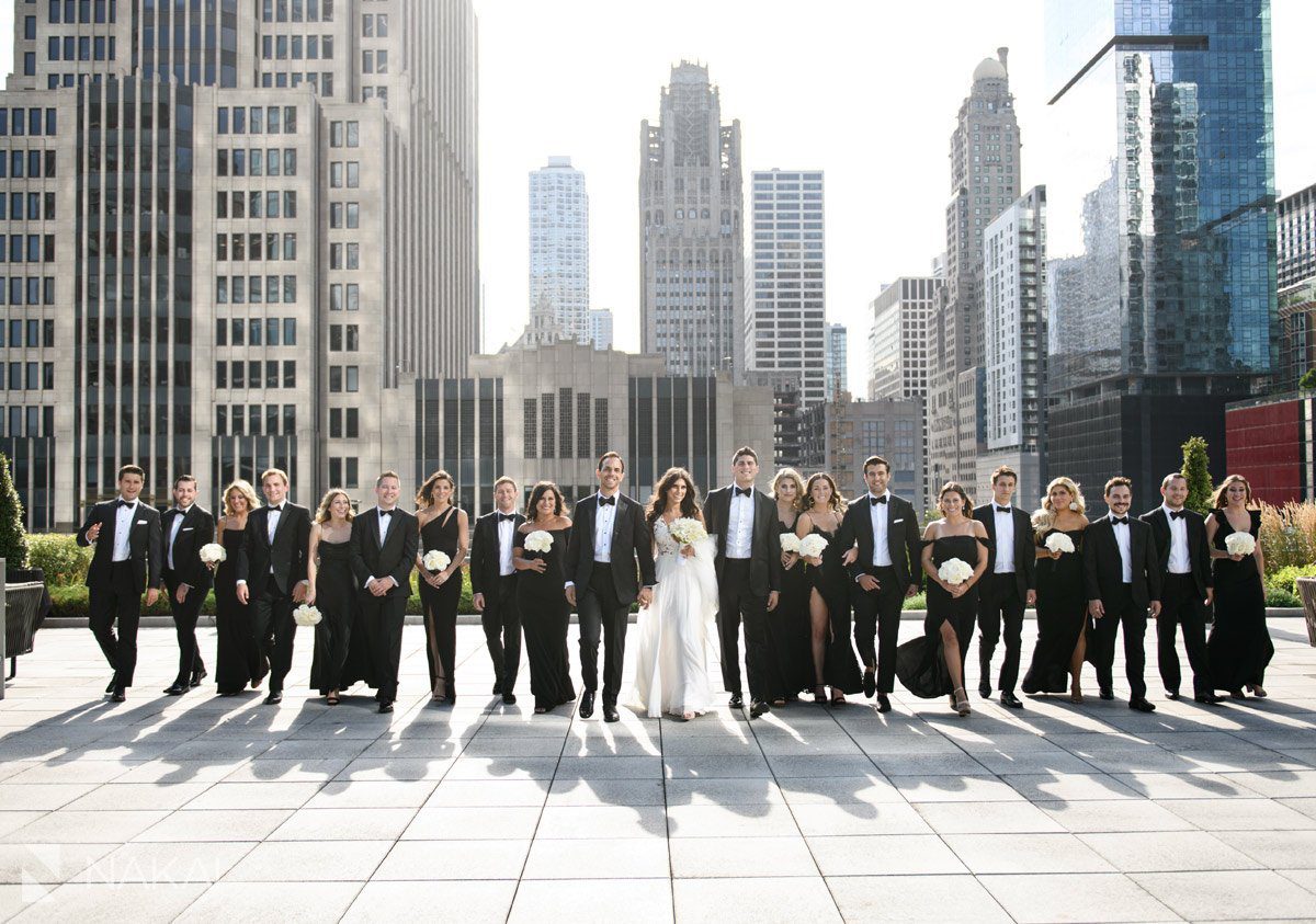 loews chicago wedding pictures bridal party rooftop
