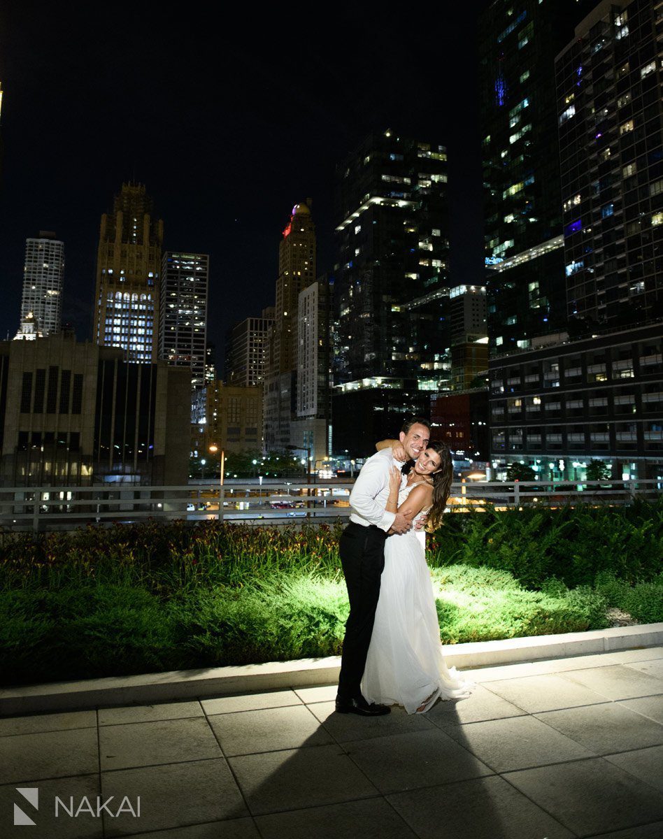 loews chicago wedding pictures rooftop night bride groom