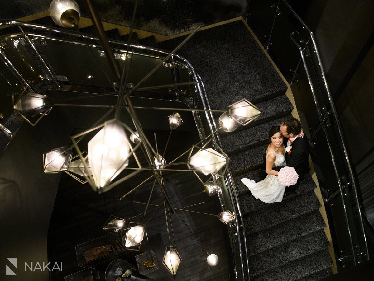 the Gwen wedding photographer chicago bride groom staircase