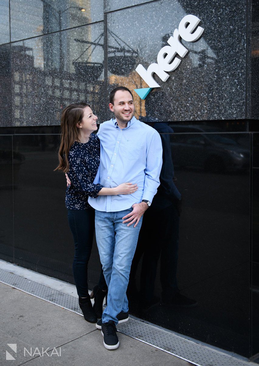 chicago proposal photographer engagement night state street