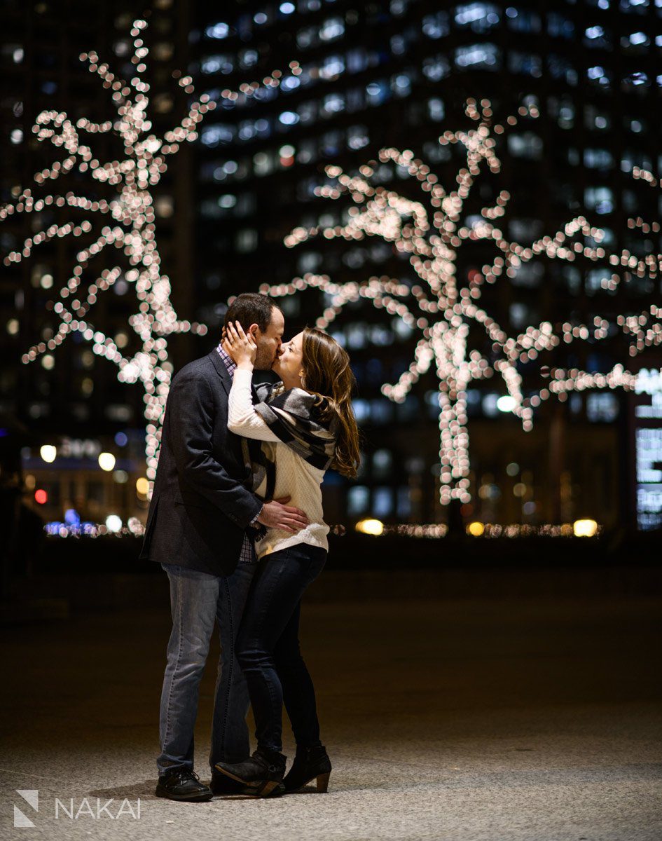 chicago proposal photographer engagement night