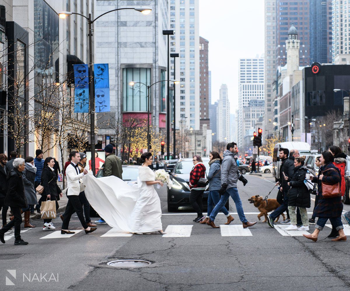 winter chicago wedding photographer luxury bride groom