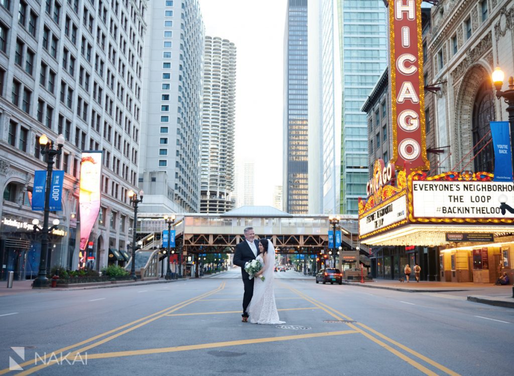 chicago intimate wedding photographer chicago theatre sign