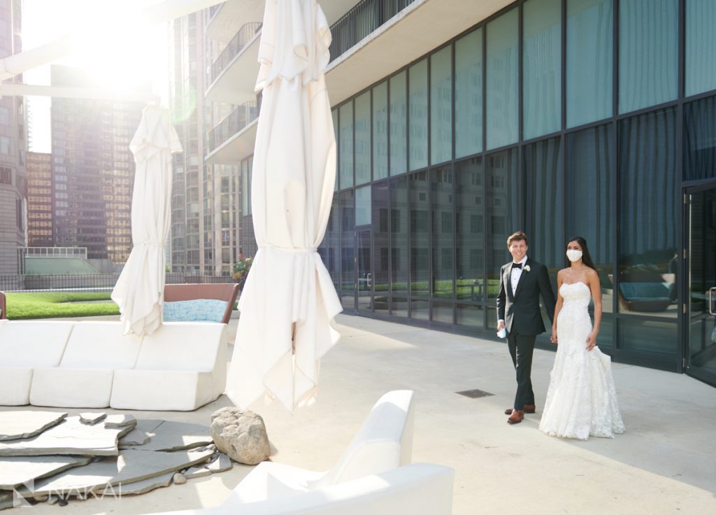 chicago covid wedding photographer Radisson blu outdoor rooftop