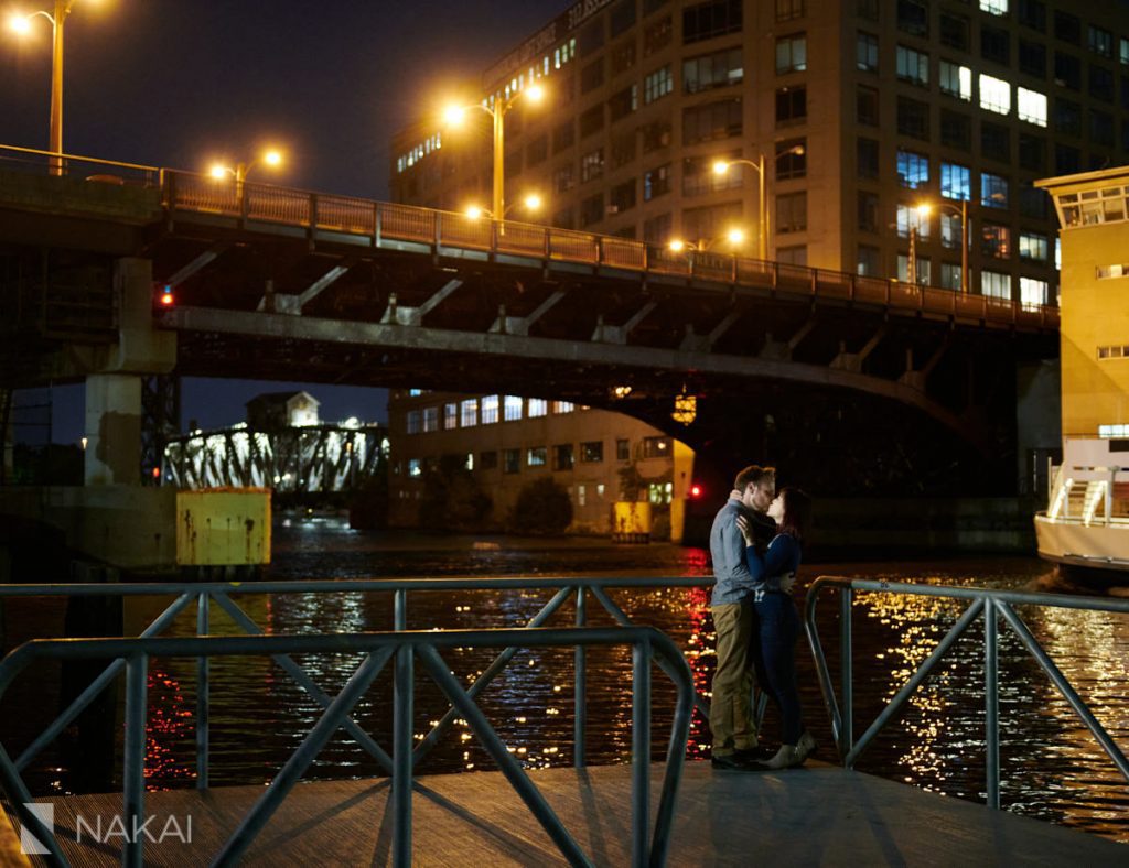 chicago nighttime engagement photographer bridge