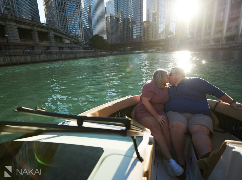 chicago engagement pictures on a boat river boating