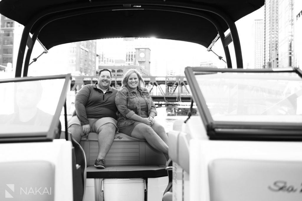 chicago engagement pictures on a boat river boating