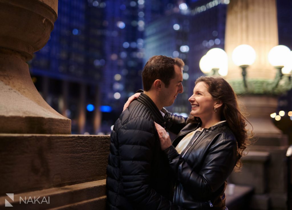 best chicago proposal pictures riverwalk at night