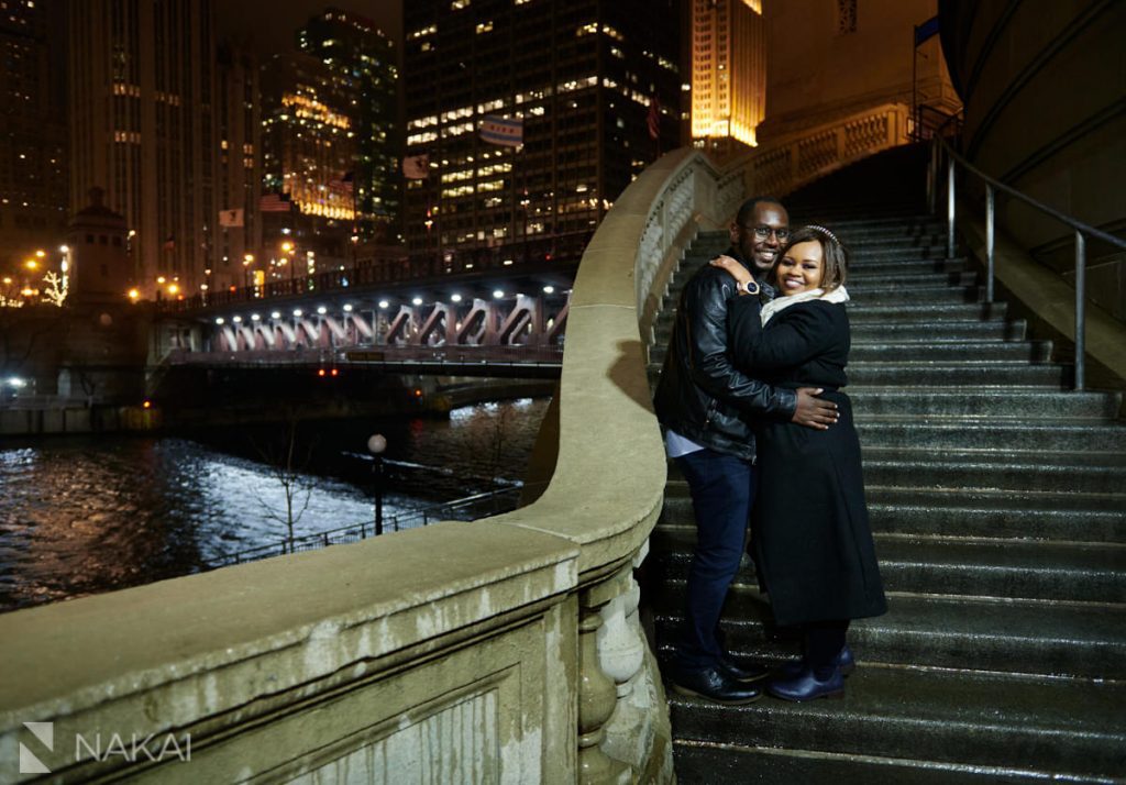 chicago winter proposal photography at night