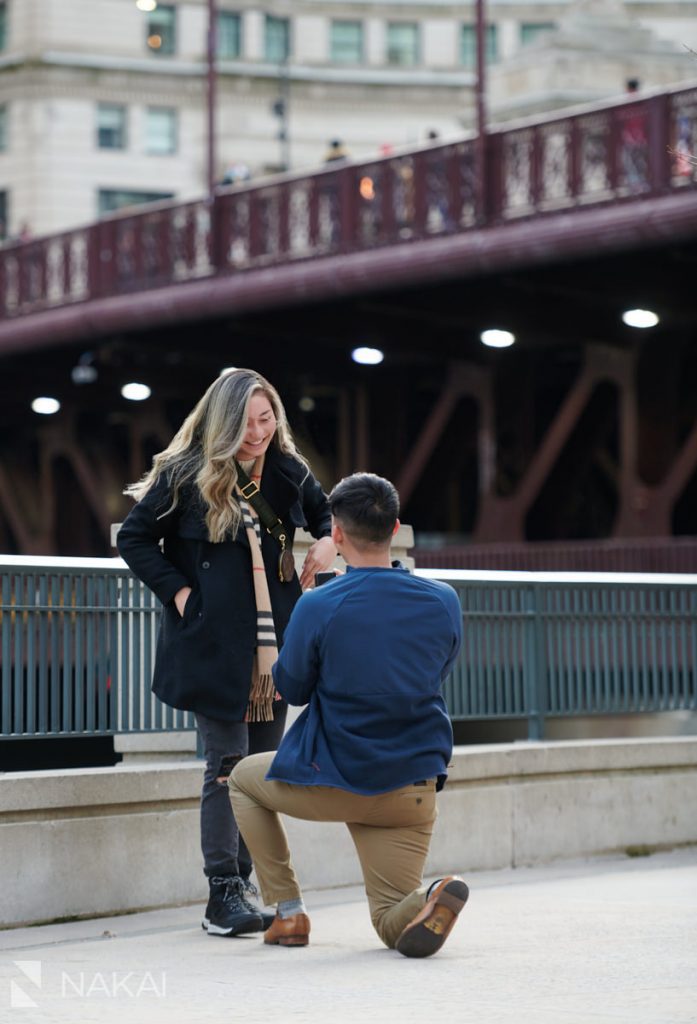 chicago proposal photography riverwalk