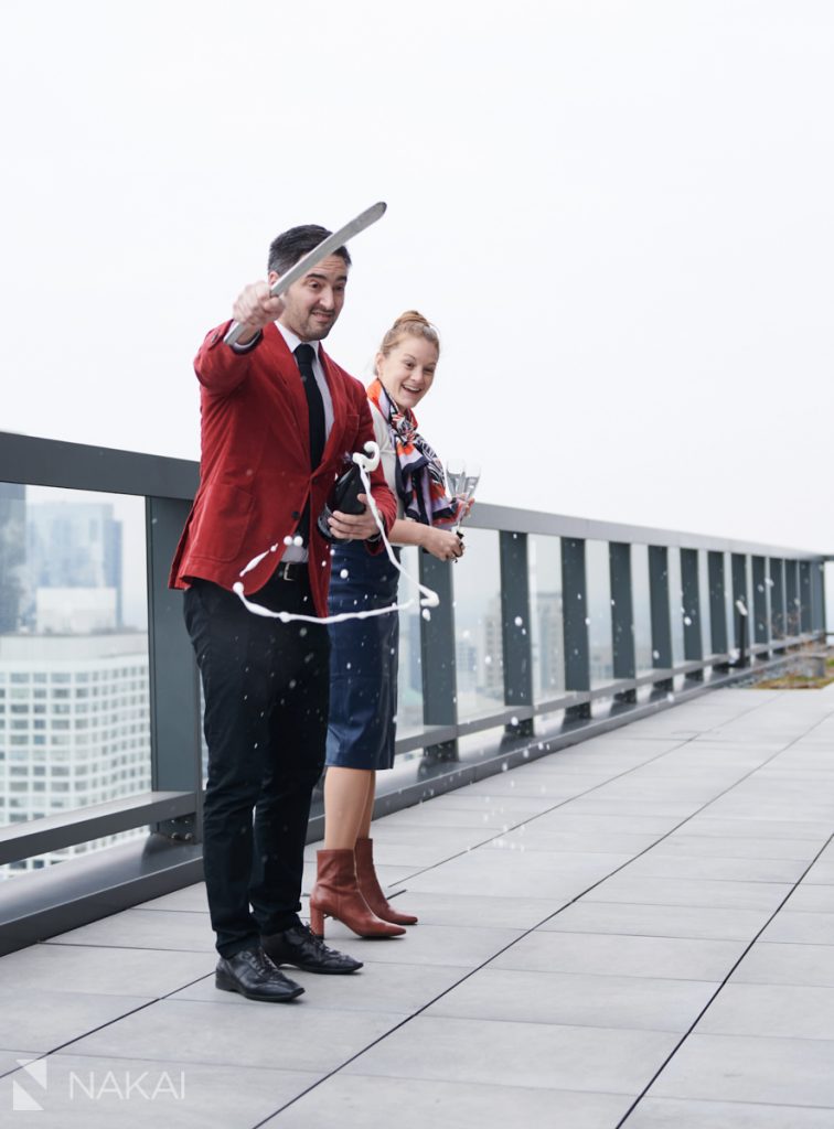 chicago proposal photographers winter rooftop