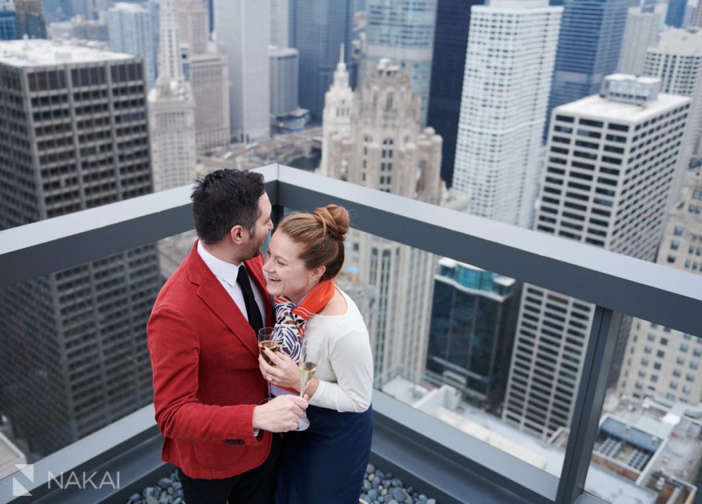 chicago proposal photography winter rooftop