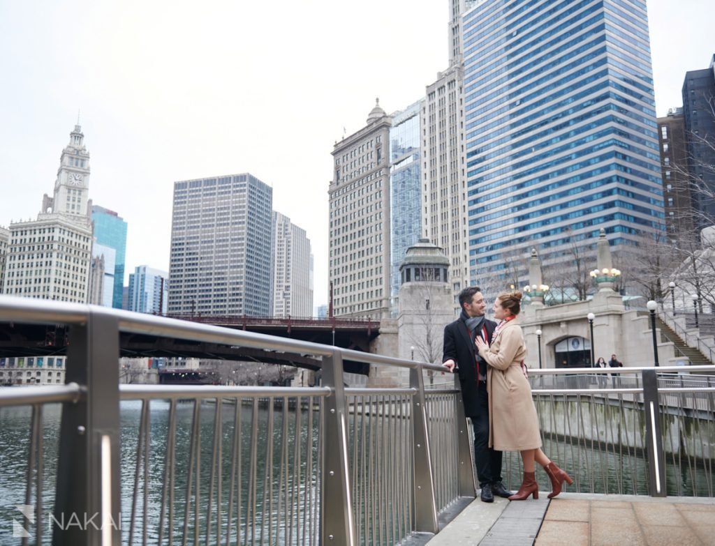 chicago proposal pictures winter downtown river