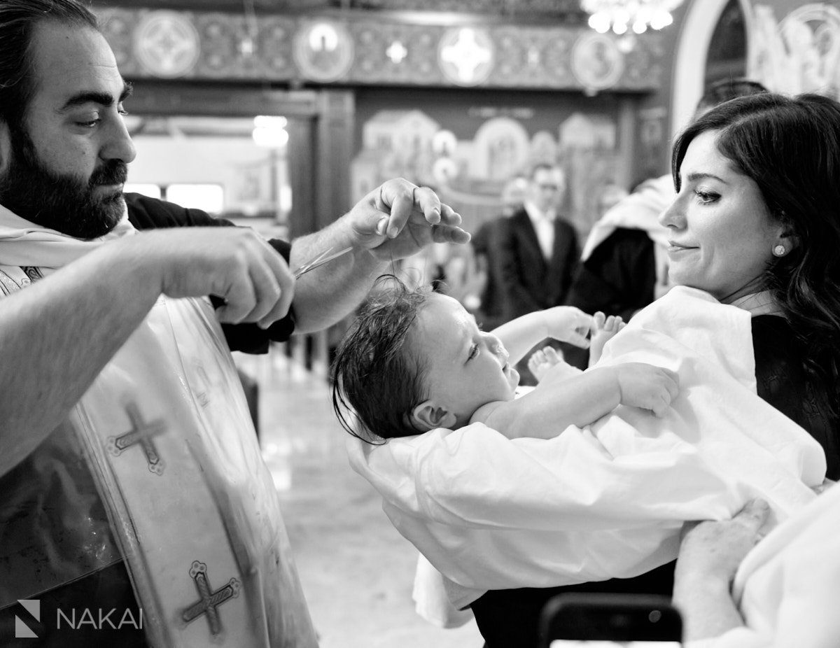chicago Greek Orthodox baptism photographer hair cutting