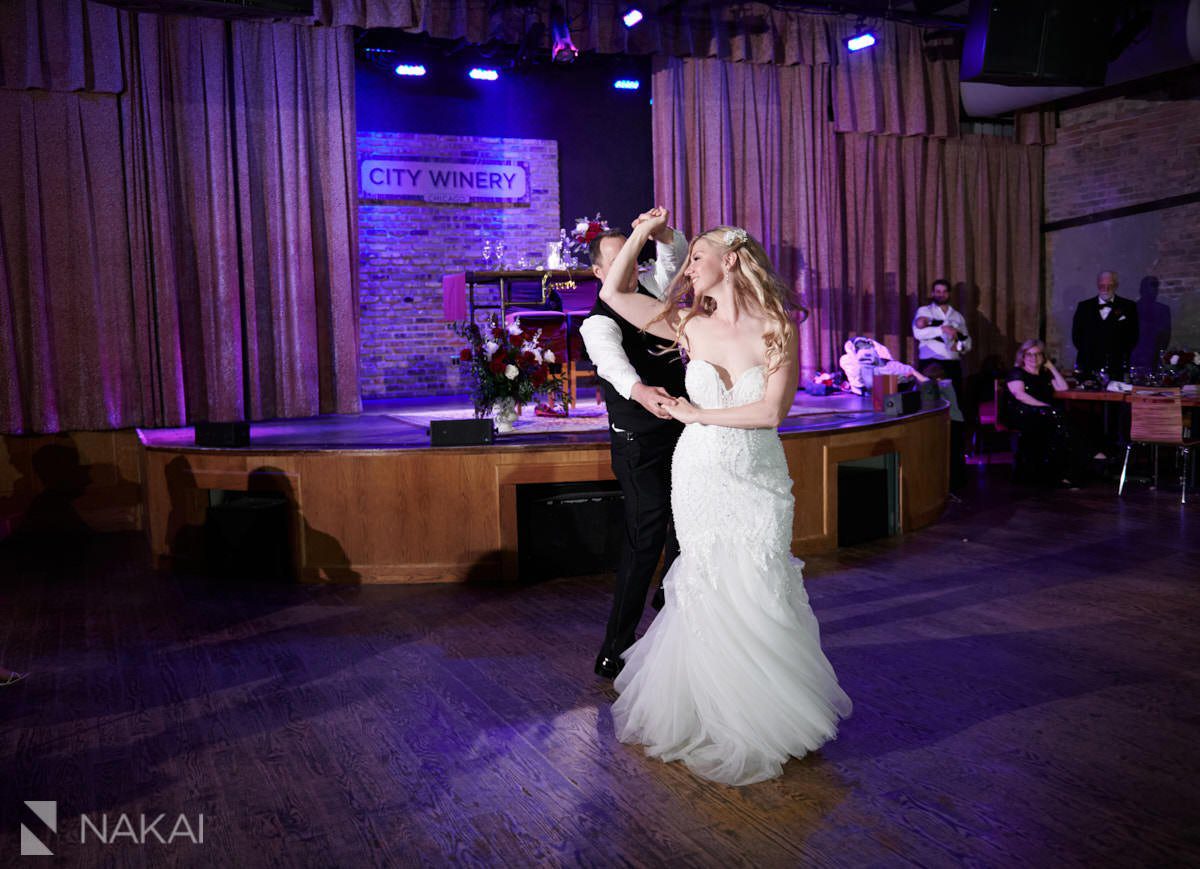 Chicago city winery reception wedding photographer bride groom